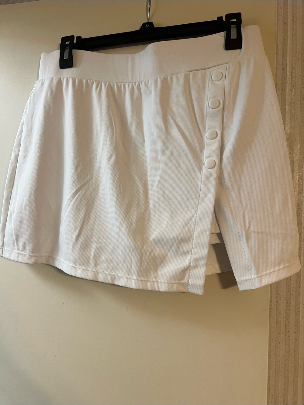 HALARA White Circle Skater Skort with Side Button Detail